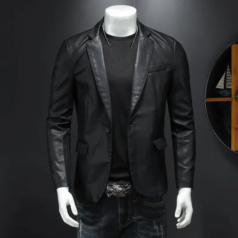 Leather Jackets PU Casual New Mens Slim Fit Motorcycle Coats Turn Down Collar Black Moto Biker Leather Suede Outerwear Men 5XL