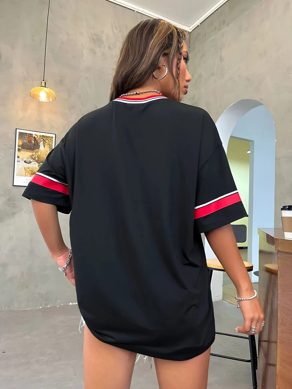 Women's Large Printed T-shirt Los Angeles 91 Letter Short Sleeve