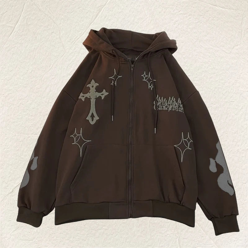 2023 European and American Autumn/Winter Hoodie Embroidered Cross