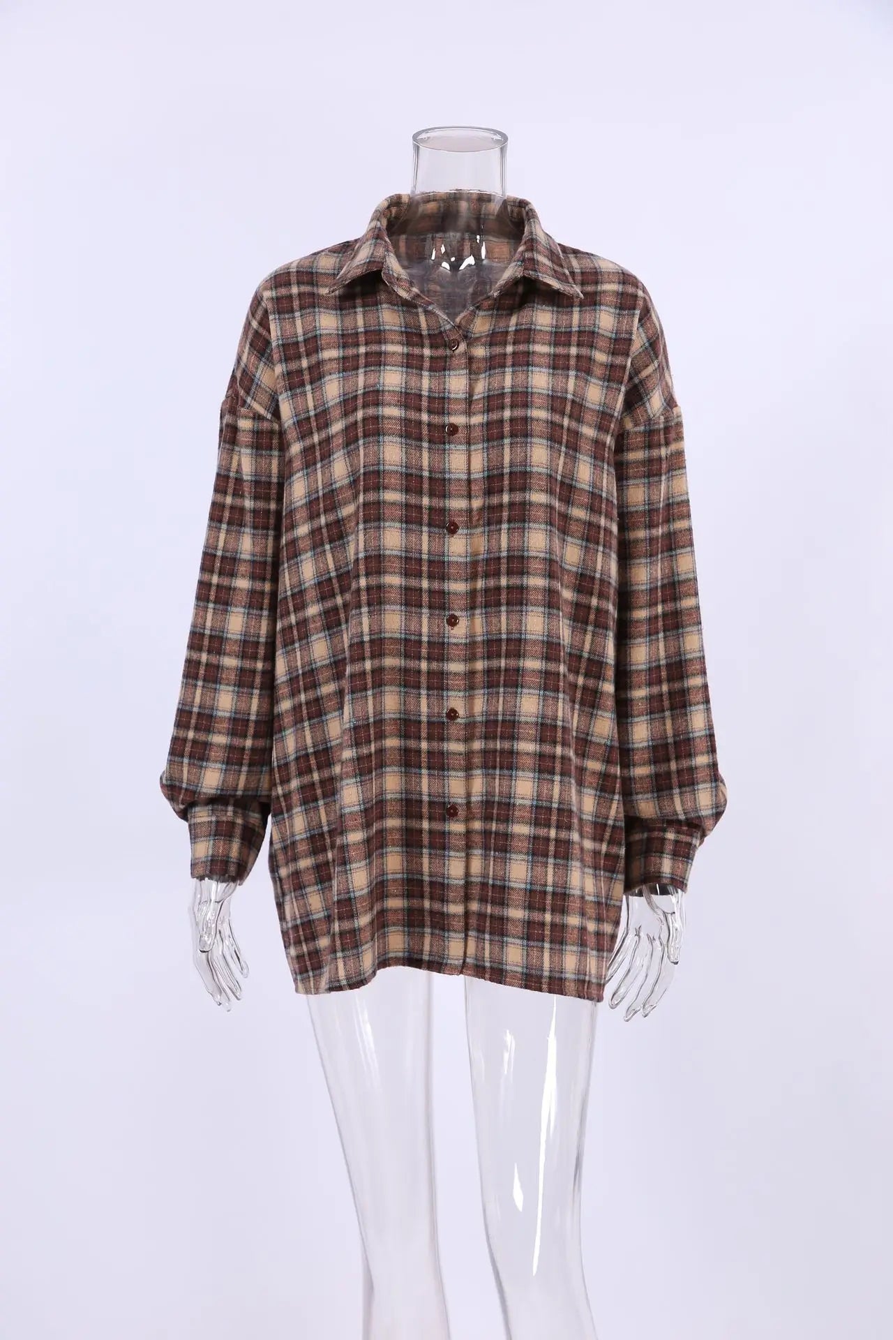 Spring Autumn Vintage Plaid Checkered Shirt Women's Long Sleeve Blouse