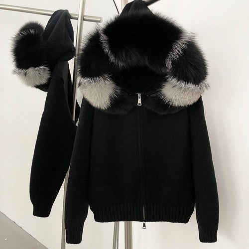 2024 Fashion Autumn Winter Casual Hooded Real Fox Fur Collar Fashion
