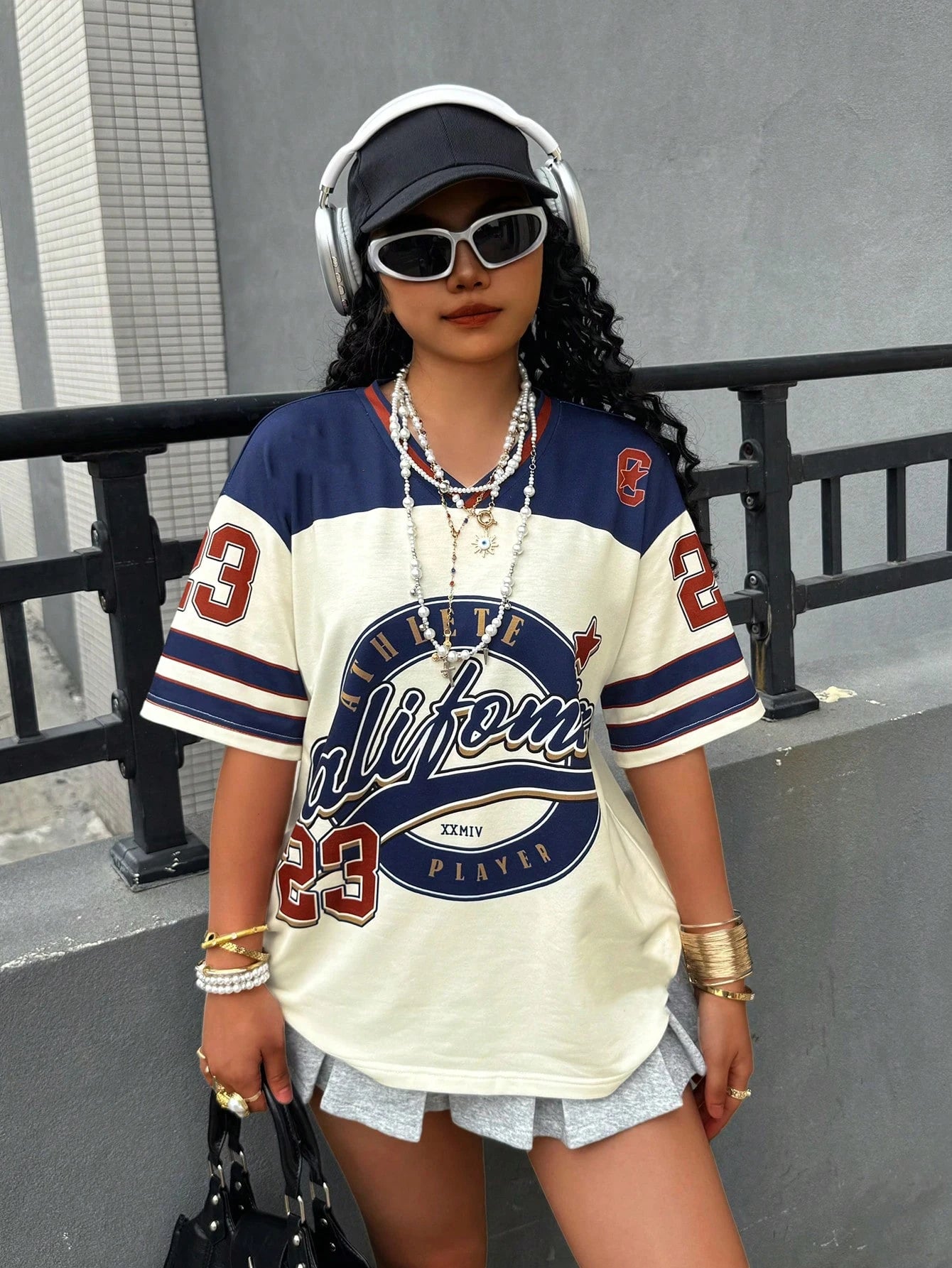 California 23 Printed Letter Jersey Women'S T-Shirt V-Neck Loose Short