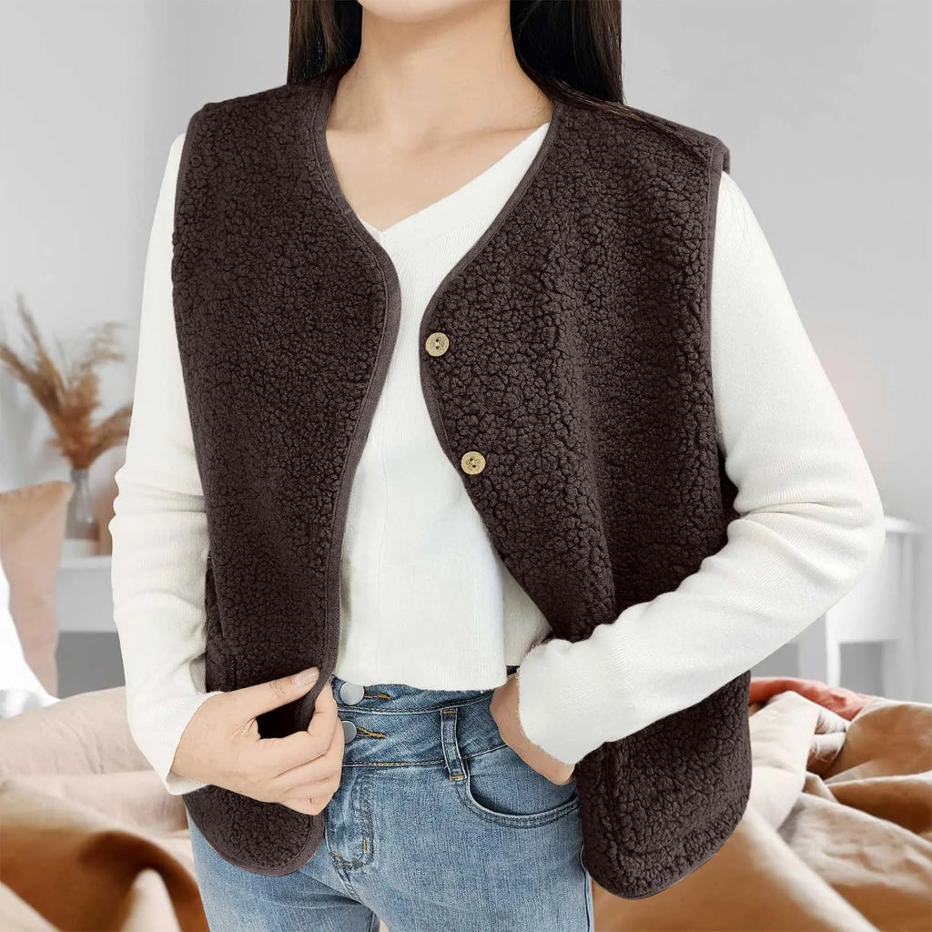 Women'S Teddy Fleece Vest Autumn Thin Vest Sleeveless Coat Plain Plush