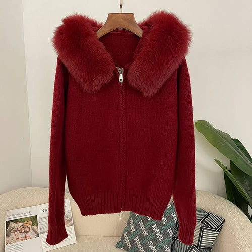 2024 Fashion Autumn Winter Casual Hooded Real Fox Fur Collar Fashion