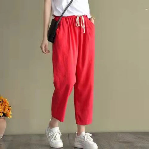 Solid Color Cotton and Linen Pants for Woman Vintage Loose Streetwear