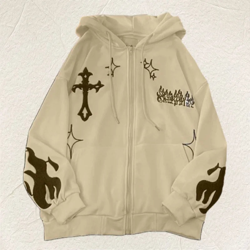 2023 European and American Autumn/Winter Hoodie Embroidered Cross
