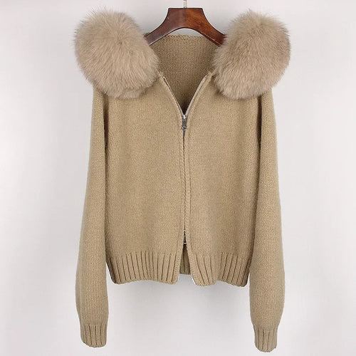 2024 Fashion Autumn Winter Casual Hooded Real Fox Fur Collar Fashion