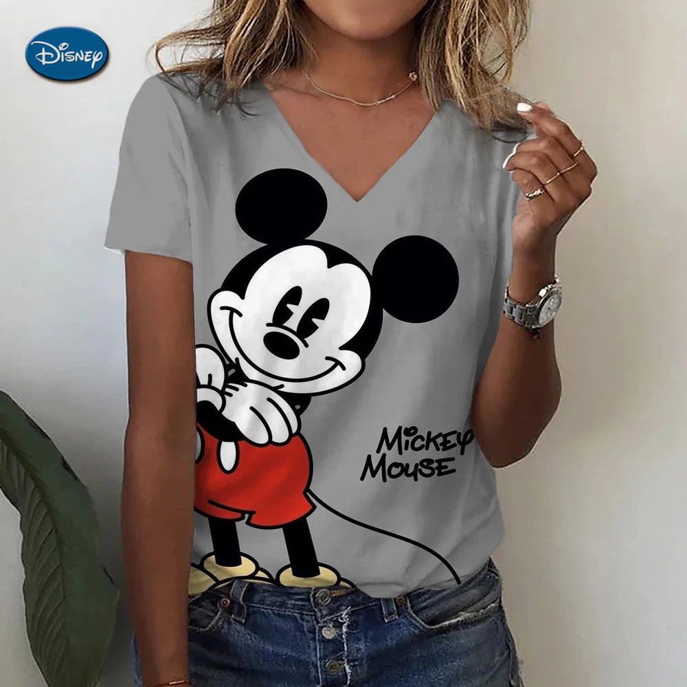Women's T-shirts Disney Mickey Mouse 3D print New V-neck Short Sleeve