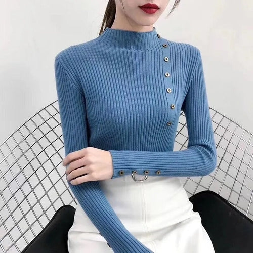 2023 Women Autumn Knitted Slim Sweaters Solid Knitted Female Cotton