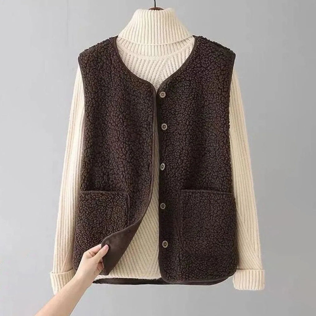 Women'S Teddy Fleece Vest Autumn Thin Vest Sleeveless Coat Plain Plush