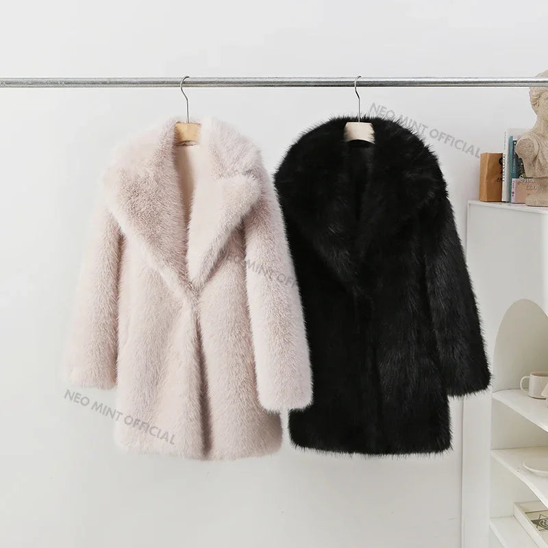 Lapels Faux Fur Coat Women 2024 Winter Brand Designer Fluffy Fox Fur