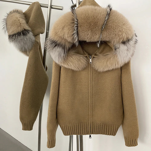2024 Fashion Autumn Winter Casual Hooded Real Fox Fur Collar Fashion