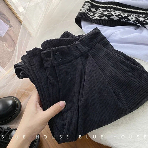 Vintage High Waist Corduroy Pants Women Spring Fall Straight Causal
