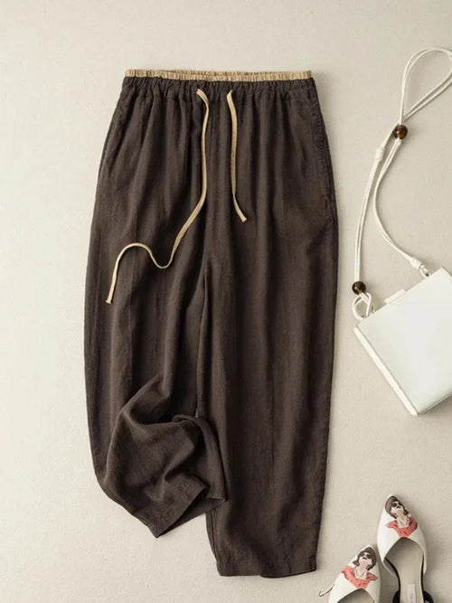 Summer Retro Cotton Linen Loose Harem Pants Elastic Drawstring Waist