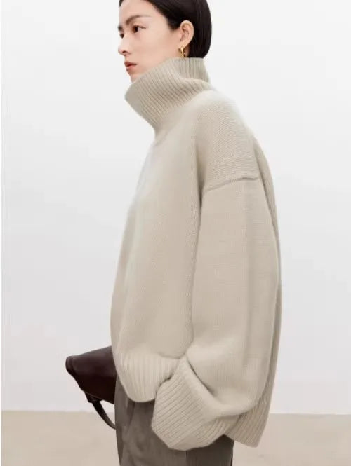 Thickened turtleneck 100% pure cashmere sweater women's loose lazy