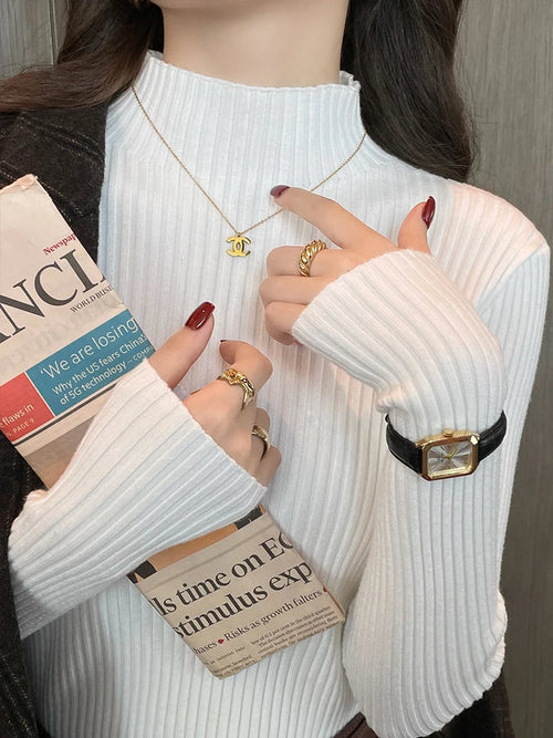 Chic Autumn Winter 2025 Pullovers Women Long Sleeve Casual Turtleneck