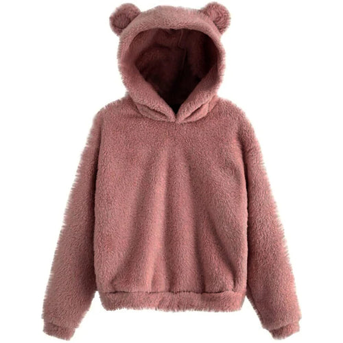 Winter Korean Fashion Bear Ears Cute Loose Hoodie Fluffy Hooded Warm
