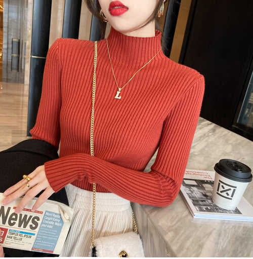 Chic Autumn Winter 2025 Pullovers Women Long Sleeve Casual Turtleneck
