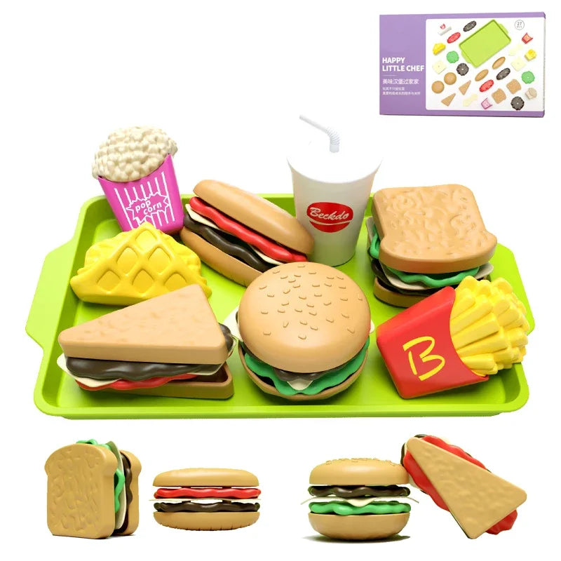 Children Hamburger Pretend Play Cooking Toys Set Mini Simulation Food