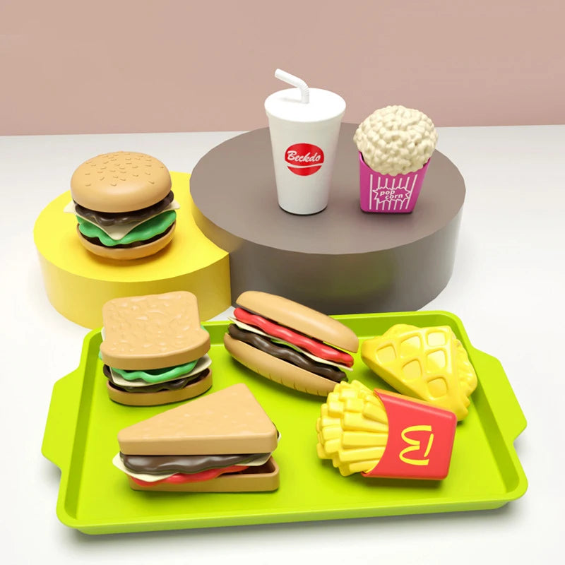 Children Hamburger Pretend Play Cooking Toys Set Mini Simulation Food