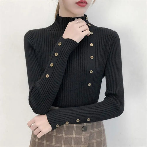 2023 Women Autumn Knitted Slim Sweaters Solid Knitted Female Cotton
