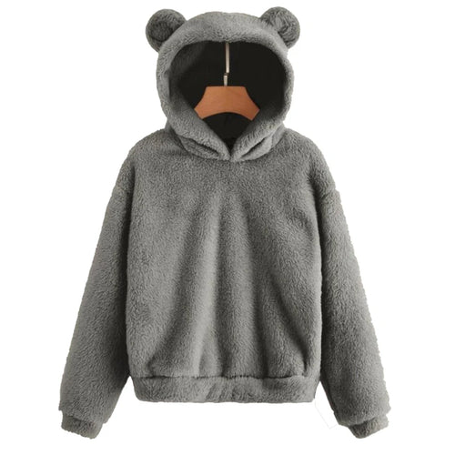 Winter Korean Fashion Bear Ears Cute Loose Hoodie Fluffy Hooded Warm
