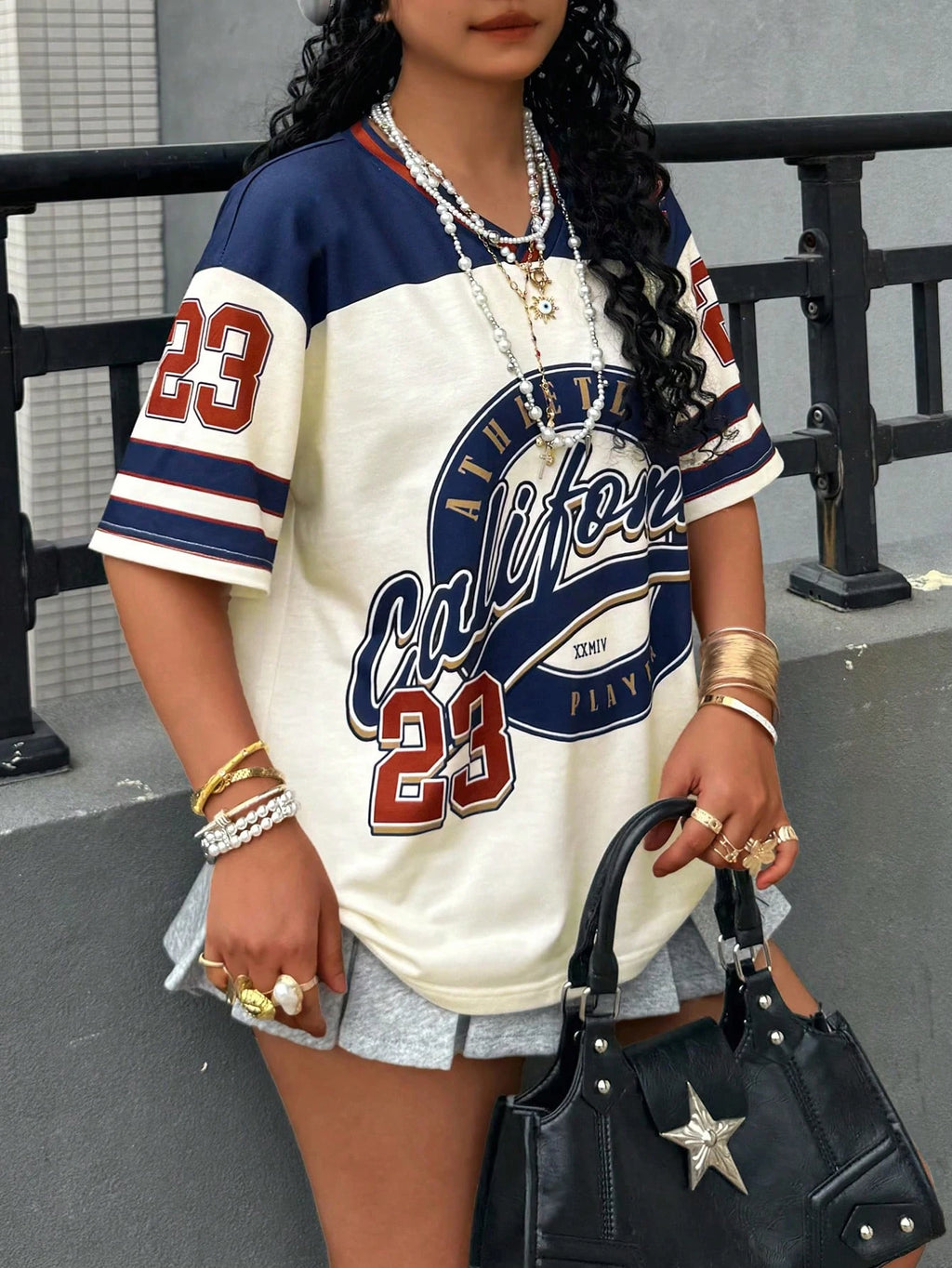 California 23 Printed Letter Jersey Women'S T-Shirt V-Neck Loose Short