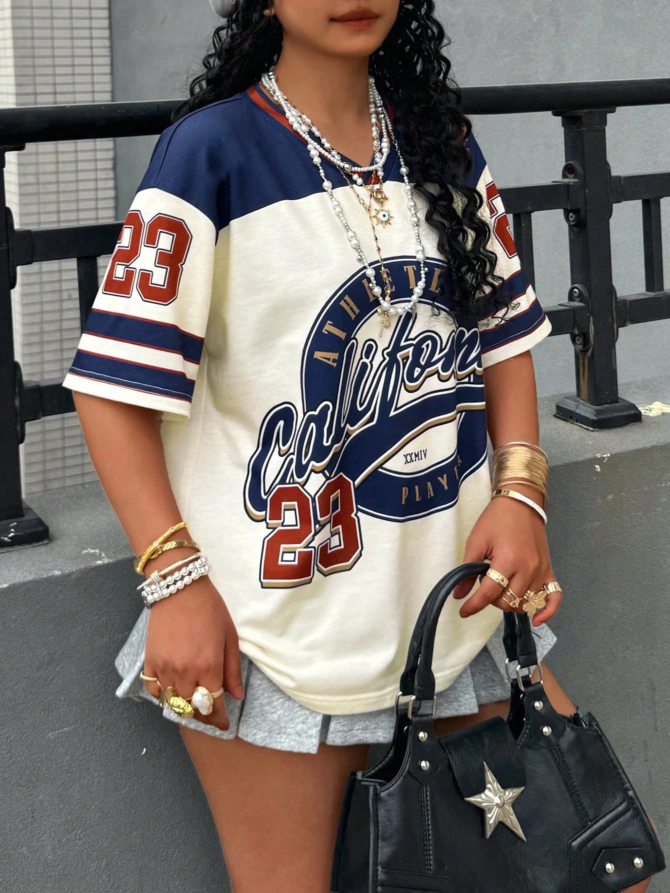 California 23 Printed Letter Jersey Women'S T-Shirt V-Neck Loose Short