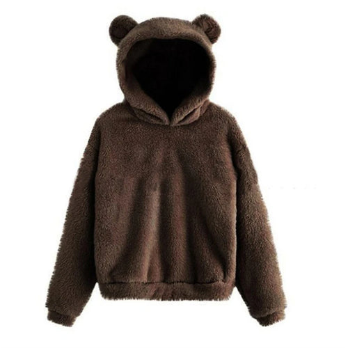 Winter Korean Fashion Bear Ears Cute Loose Hoodie Fluffy Hooded Warm