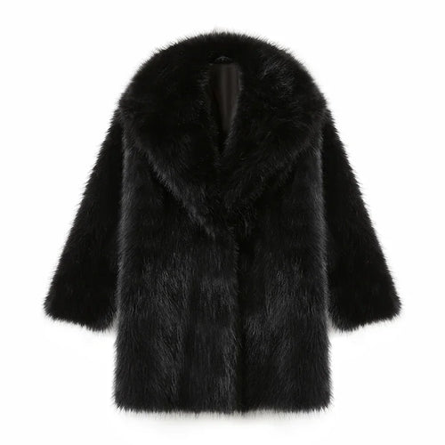 Lapels Faux Fur Coat Women 2024 Winter Brand Designer Fluffy Fox Fur