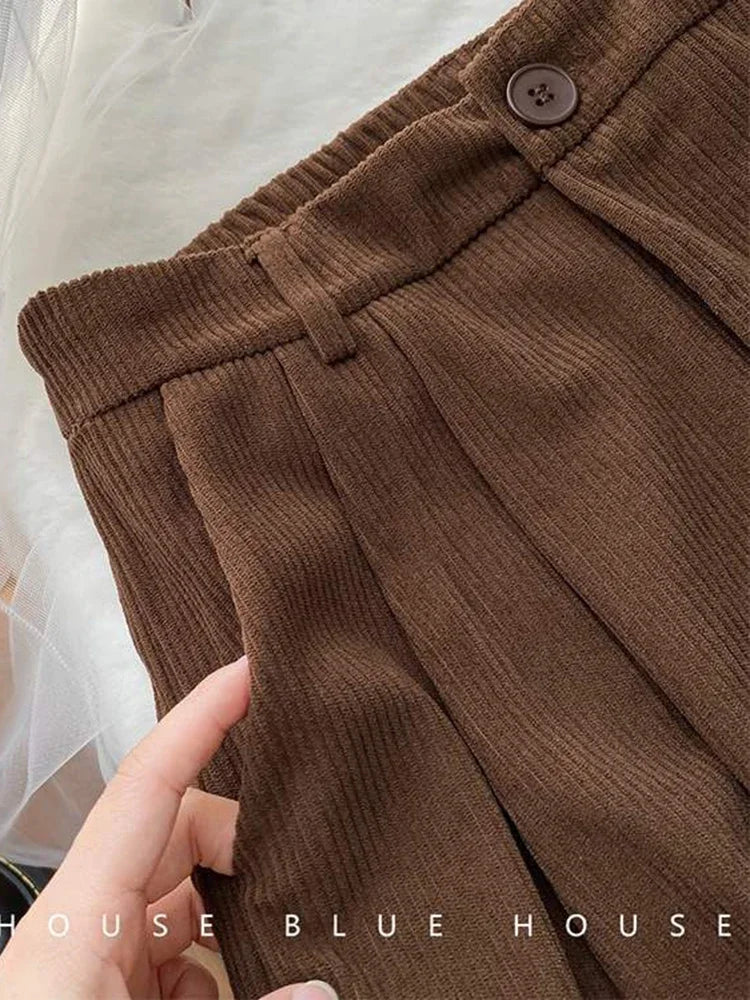 Vintage High Waist Corduroy Pants Women Spring Fall Straight Causal