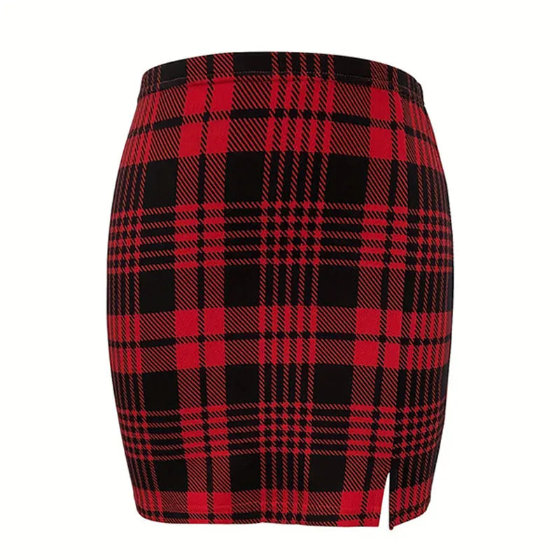 Plaid Skirt Sexy Micro Skirt Offiece Lady Red Green Elegant Pencil