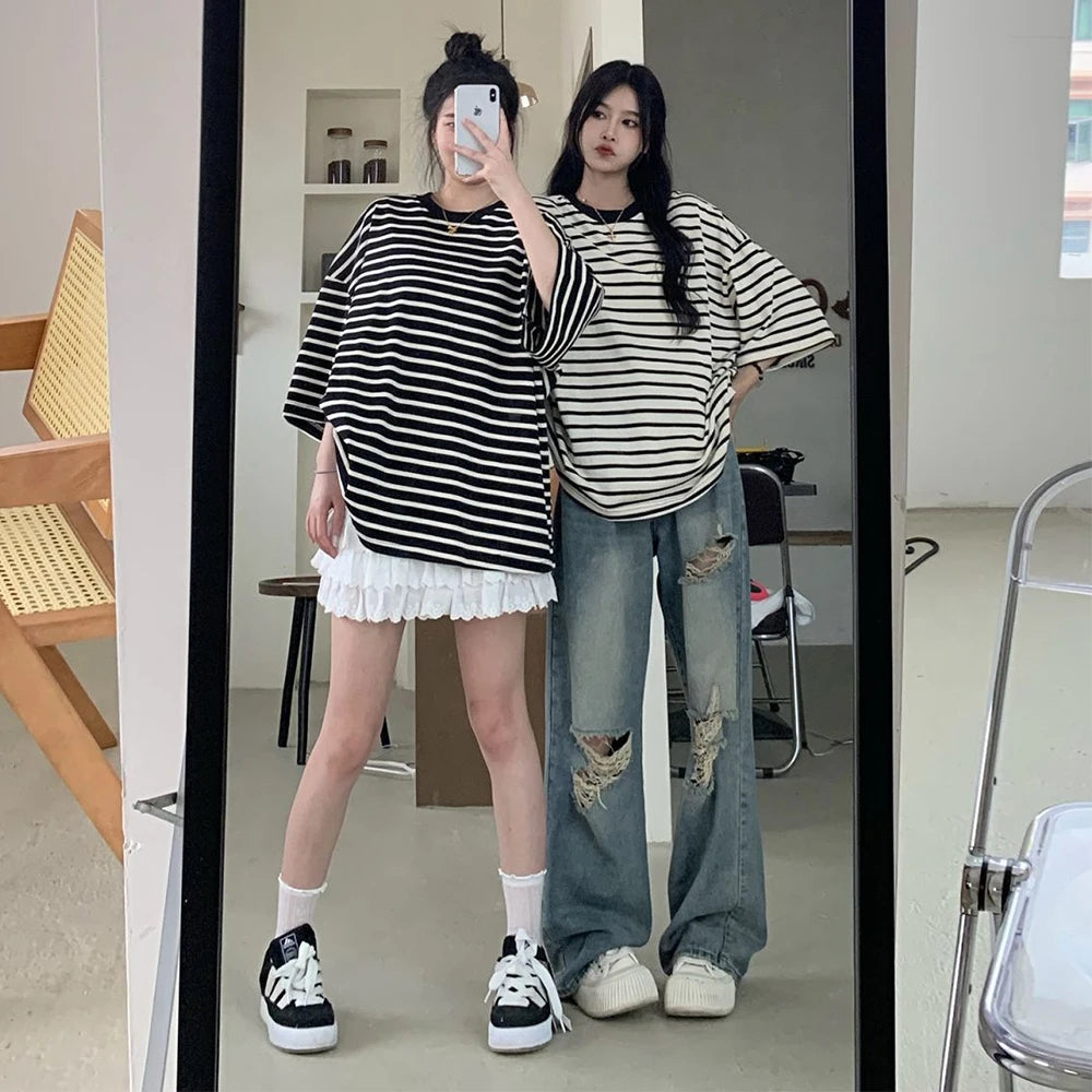 American Retro Hole-punched Jeans Women High Waist Straight-crotch