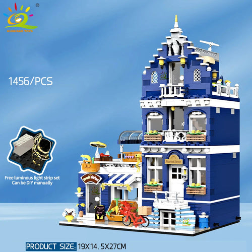 HUIQIBAO Toys MOC City Corner Coffee Shop Architecture Style Street