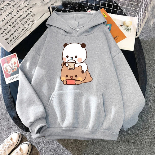 Bubu And Dudu Drink Bubble Tea Print Women Hoodie Kawaii Female