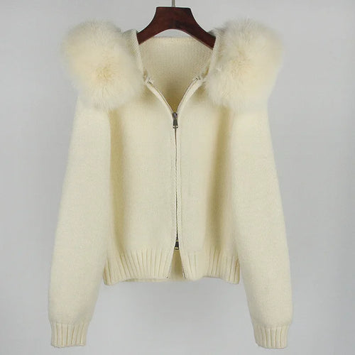 2024 Fashion Autumn Winter Casual Hooded Real Fox Fur Collar Fashion