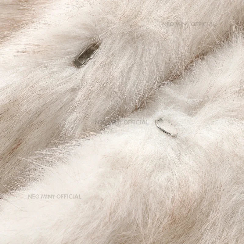 Neo Mint Vintage Luxury Long Faux Fox Fur Coat Women 2024 Winter Warm