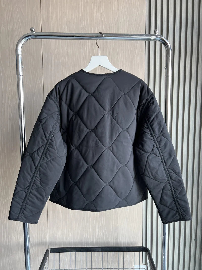 ETJ 2025 TRAF Spring new women's vintage crewneck quilted