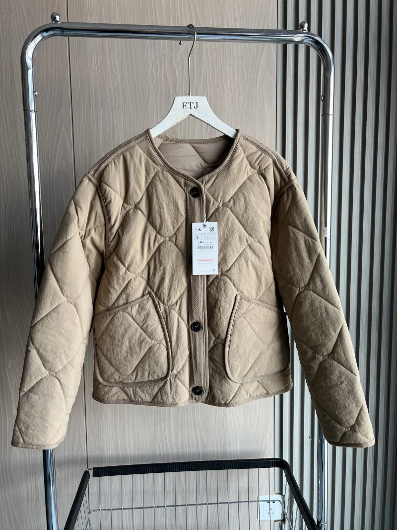 ETJ 2025 TRAF Spring new women's vintage crewneck quilted