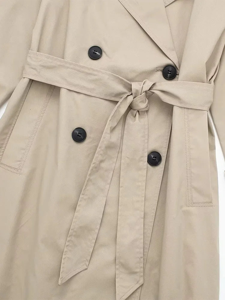 Willshela Women Fashion With Belt Solid Double Breasted Trench Vintage