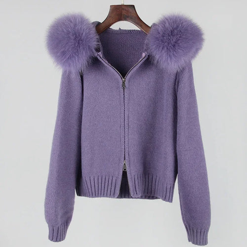 2024 Fashion Autumn Winter Casual Hooded Real Fox Fur Collar Fashion
