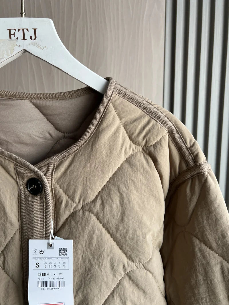 ETJ 2025 TRAF Spring new women's vintage crewneck quilted