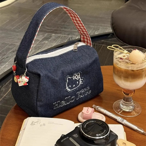 Hello Kitty Embroidery Cosmetic Bags Sanrio Anime Handbags Cartoon