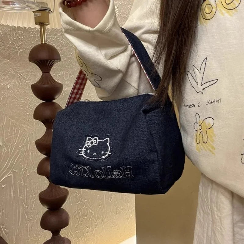 Hello Kitty Embroidery Cosmetic Bags Sanrio Anime Handbags Cartoon