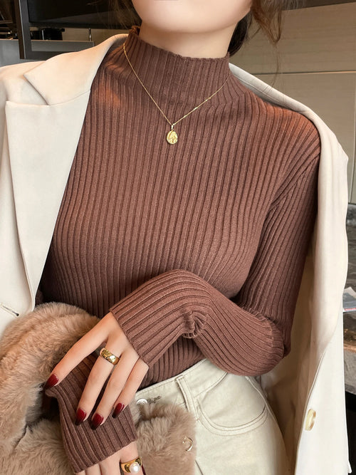 Chic Autumn Winter 2025 Pullovers Women Long Sleeve Casual Turtleneck