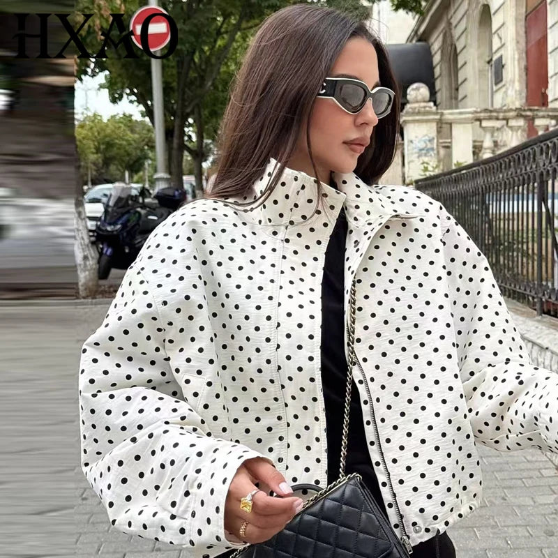 HXAO Polka Dot Bomber Jacket Women's Jackets Demi-Season Oversized