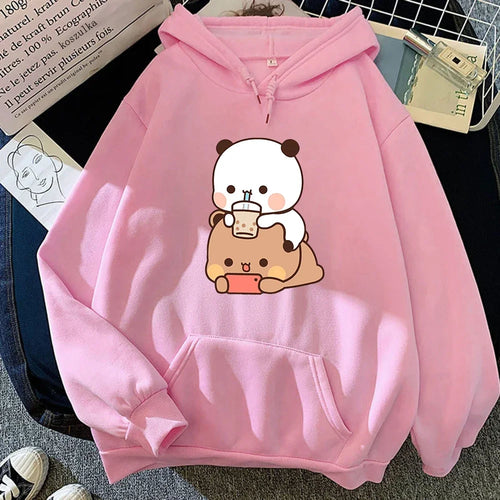 Bubu And Dudu Drink Bubble Tea Print Women Hoodie Kawaii Female