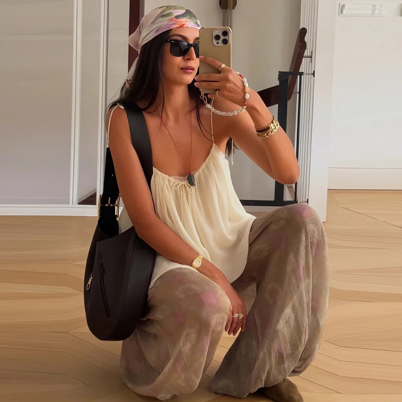 HXAO Women's Pants Print Baggy Pants Summer 2025 High Waist Lantern