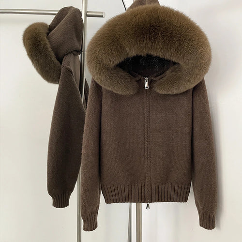 2024 Fashion Autumn Winter Casual Hooded Real Fox Fur Collar Fashion