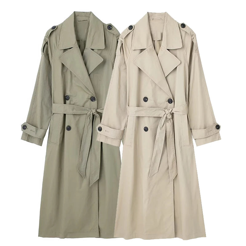 Willshela Women Fashion With Belt Solid Double Breasted Trench Vintage